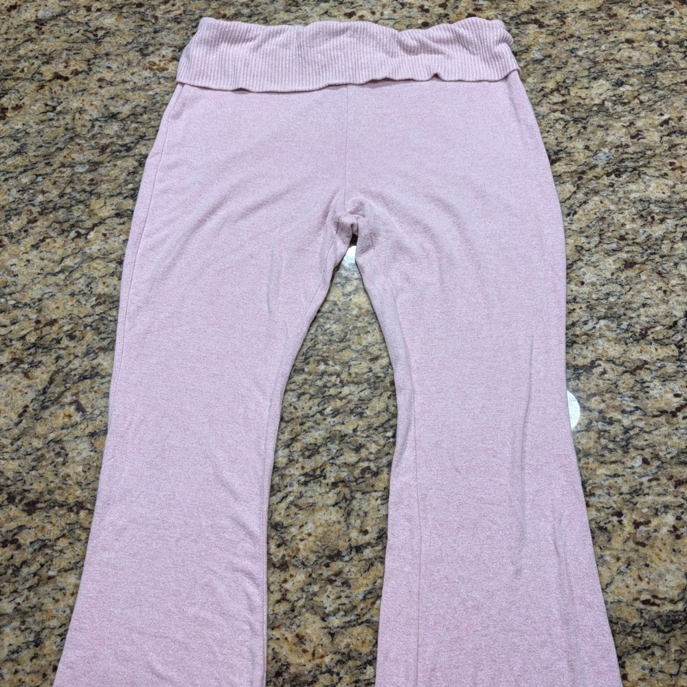 No Boundaries Pink Heathered Knit Flare Leg Pants Large 12-14 Fold Over Waist v